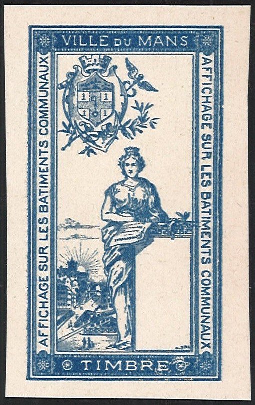 Le Mans : Timbre Fiscal 1901 : Affiches : Le Pont en X Epreuve Proof in Blue